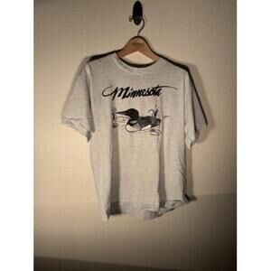 Vintage Minnesota T-Shirt Size Large Gray Graphic Tee Loon Duck Design